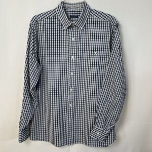 Fish Hippie Button Down Men's Size Large Long Sleeve Shirt Blue Plaid
